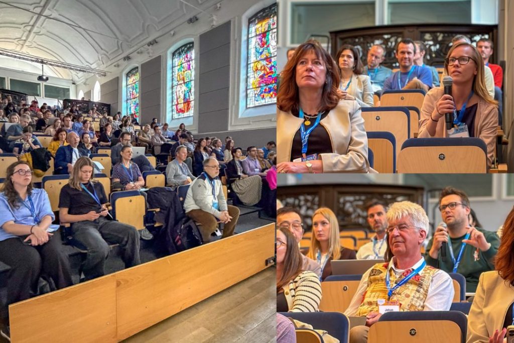 Collage of audience members attending Genomize’s hands-on workshop and satellite presentation at ISV 2026. The images show participants listening attentively, asking questions, and engaging in discussions during the rare disease genomics sessions held in Leuven, Belgium.